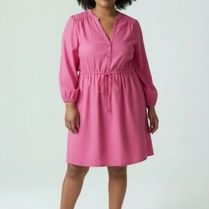H&M Linen Blend Pink Shirt Dress Button Front Drawstring Waist Normcore M